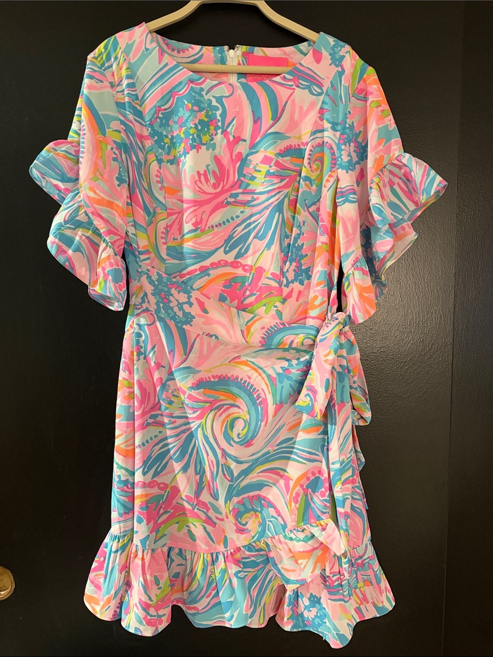 Lilly Pulitzer Pink, Aqua & Coral Swirl Ruffle Wrap Dress